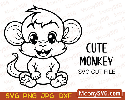 Cute Monkey SVG - Adorable Jungle Animal Digital File for Crafts vector illustration