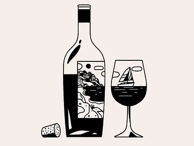 pop the cork, pour the glass, and sail away because it's Sat! artwork graphic design illustration vector