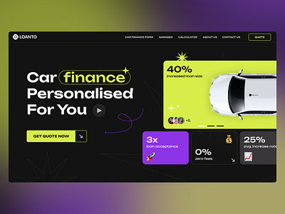 FinTech Landing Page app branding car cards design fin green loan logo modern purple tech ui ux