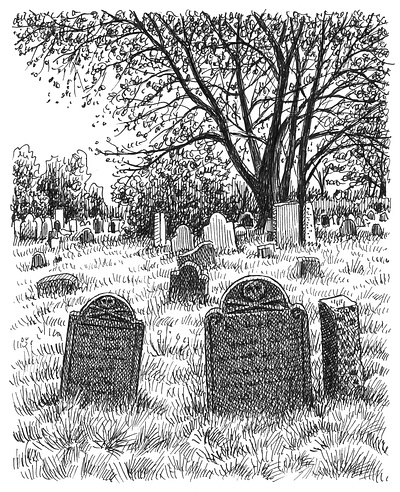 Death's Head Gravestones art artist artwork cemetery creepy death drawing gothic halloween hand drawn horror illustration ink skull tree