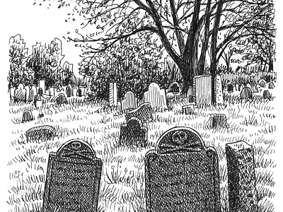 Death's Head Gravestones art artist artwork cemetery creepy death drawing gothic halloween hand drawn horror illustration ink skull tree