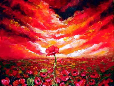 Original acrylic painting Ukraine, Nature Poppies Red Flowers art design flower hand painted handmade paint painting stop war style ukraine