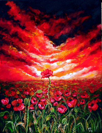 Original acrylic painting Ukraine, Nature Poppies Red Flowers art design flower hand painted handmade paint painting stop war style ukraine
