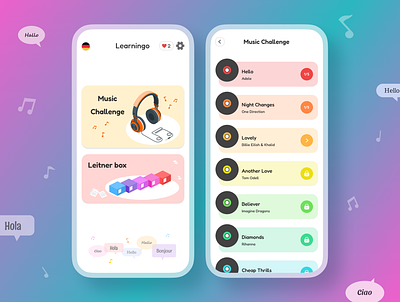 Learningo - Learning language app application design english learn language mobile mobile application music study ui ux