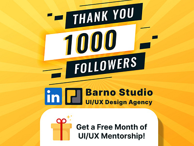 We Reached 1000 Followers on Our Linkedin Page! 🎉 appdesign barnostudio branding design design agency followers linkedin ui uiux uiuxconsulting uiuxdesign uiuxdesigner uiuxmentorship uiuxreview uiuxstudio uiuxtips userexperience ux web