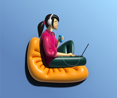 Girl Chilling with tea 3D design graphic design illustration vector