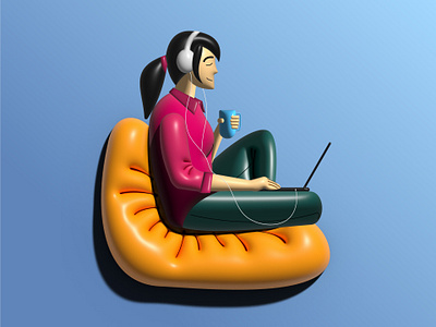 Girl Chilling with tea 3D design graphic design illustration vector