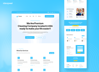Cleanzer | Cleaning Service Landing Page branding design figma ideapeel illustration landing page madebyideapeel sass landing page typography ui uiux ux
