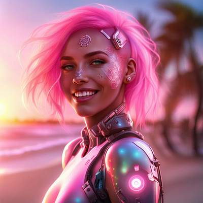 Happy Cyborg Girl 3d design