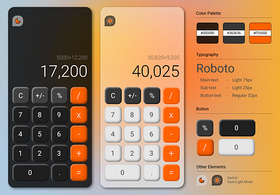 Calculator UI App Design app design button calculator dailyui dark mode design light mode switch ui