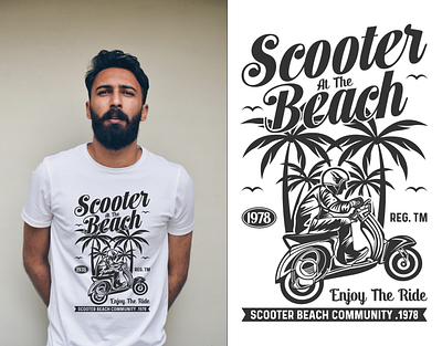 VACATION SCOOTER BEACH T-SHIRT DESIGN apparel beachlife bikini branding clothing design fashion graphic design hoodie illustration island logo ocean paradise praia summervibes sunrise surf water waves