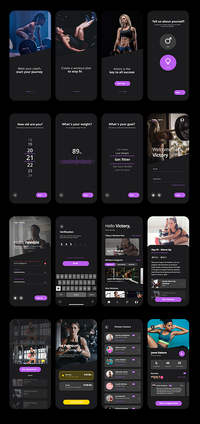 Workout App screen preview app dark aesthetics app design figma phone app design ui workout app