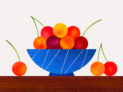 Rainier cherries bowl ceramic cherries cherry food fruit illustration red summer vector