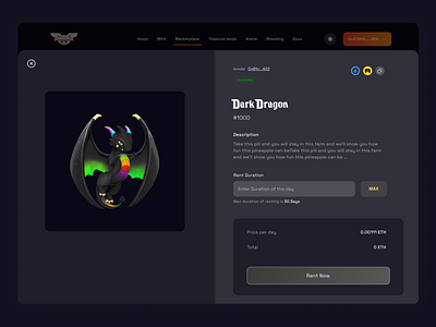 A mint page for Dragonia Land blockchain design figma figmadesign nft nft gaming nftgame ui
