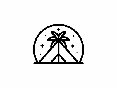 Palm Tree Camp beach branding camp camping design icon illustration logo mark minimal nature ocean palm palm tree sunset symbol tent vector
