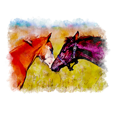 Portrait of two horses animal design horse illustration nature watercolor