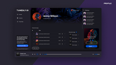 Music app: Tunedly app appdesign appmusic figma musicapp prototype ui uidesign userinterface uxdesign uxui