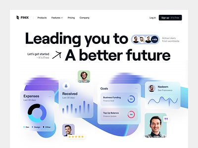 Finix - Finance Landing Page agency b2b b2c banking card data finance fintech homepage landing page minimal najmul popular shot saas software ui visual design web design webflow website