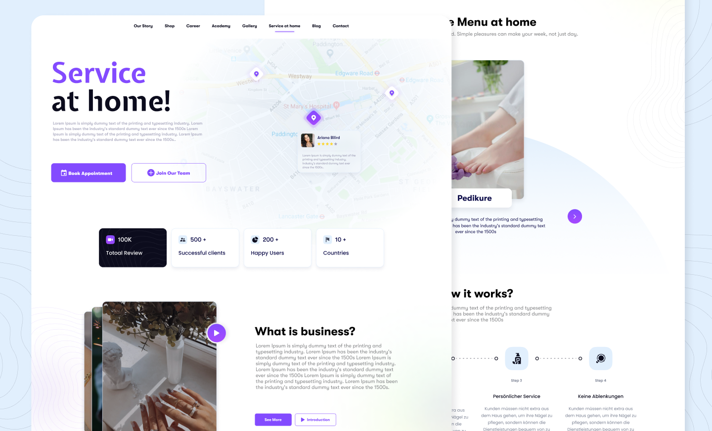 Nail Service at home! beautifull web design booking booking nail service booking time buisiness web design business landing page design landing page landing page design modern ui nail polish nail service nail service at home ui design nail service landing page nail service web design nail web design purple ui design purple web design service landing page ui violet web design