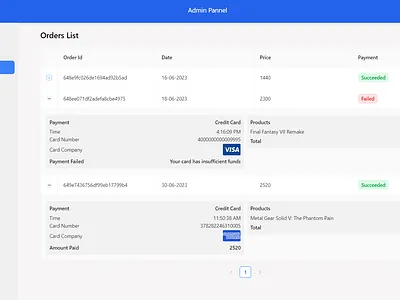 Orders list - Admin pannel app design ui ux