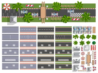 Set of elements of the race track. Set for creating a game. car competition play