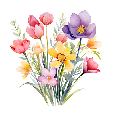 Beautiful Watercolor Spring Flowers app branding cliparts design graphic design illustration logo motion graphics typography ui ux vector