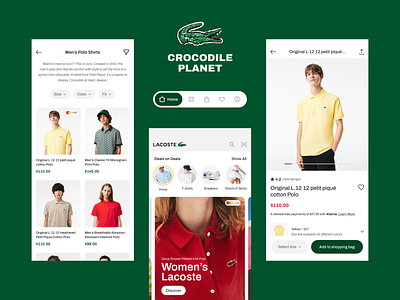 Lacoste - Mobile App Concept app application banner color crocodile dark mode design detail fashion green lacoste list mobile product ui