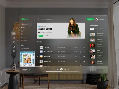 Apple Vision Pro - Spotify App app augmented reality design figma glassmorphism interface mixed reality music music app music player songs spotify ui ui design ux ux design