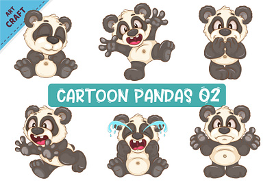 Set of Cartoon Pandas 02. mascot