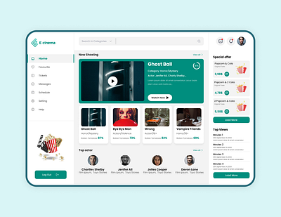 E cinema: Movies Dashboard cinema dashboard design interface movies teal time ui ux