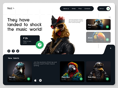 Bird rap website concept app artist bird cards concept design graphic design humor interface midjouney music musician rap swag typography ui ux vibe web web design
