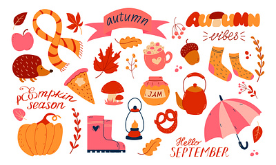 Autumn elements set autumn autumn elements autumn set banner card design graphic design illustration illustrator poster season vector