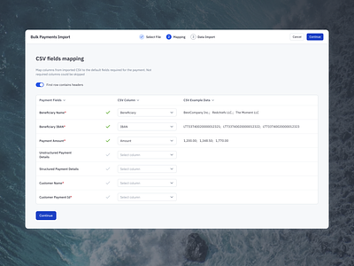 Bulk payments CSV import mapping for online banking design desktop import csv import file import wizard mapping ui ux