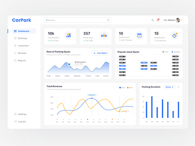 Car Parking Management Dashboard adobe photoshop adobe xd car parking car parking dashboard crm dashboard deaign dashboard ui design figma parking manager dashboard ui uiux ux web design