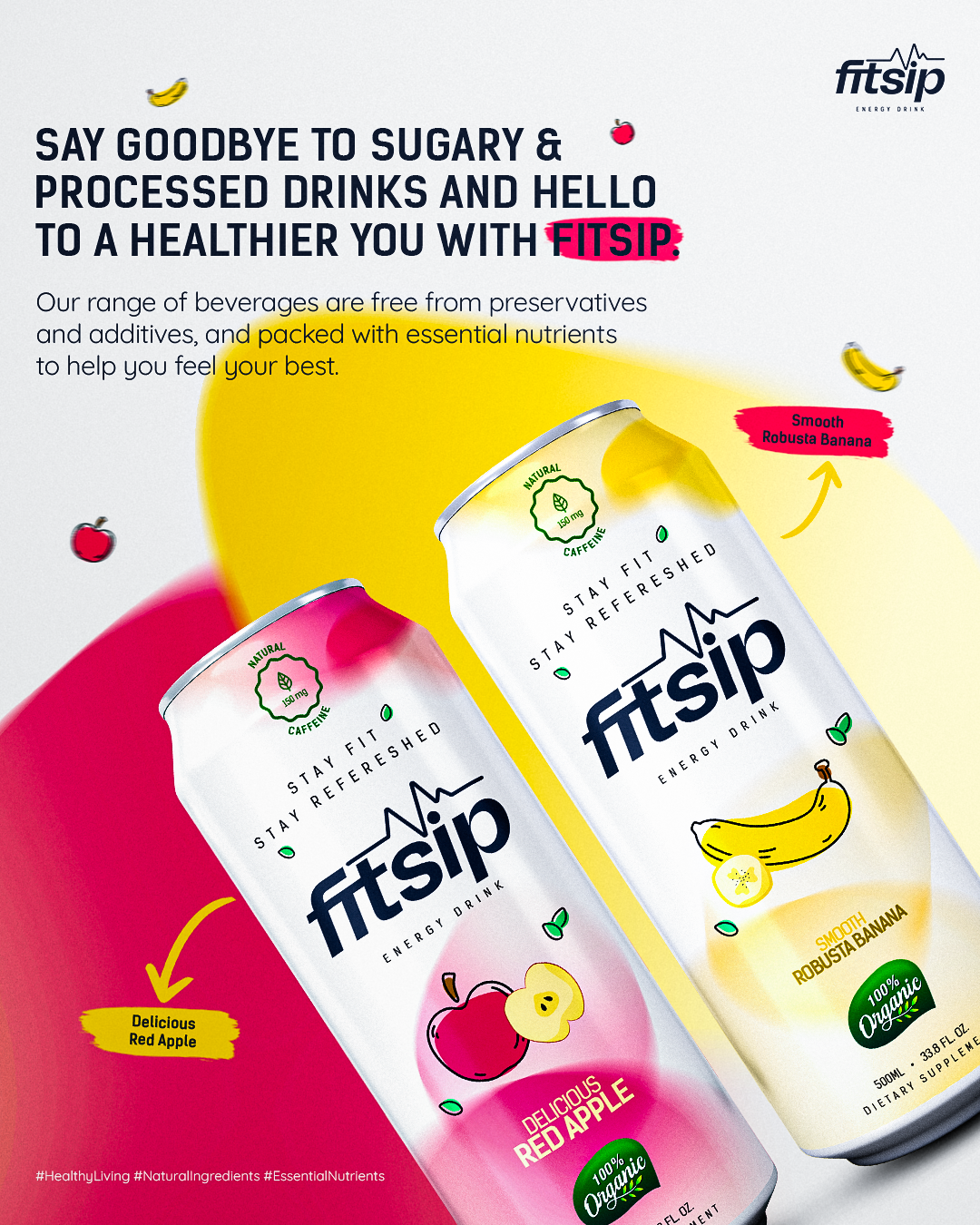 Fitsip - Energy Drink branding graphic design illustration logo packaging photoshop ui