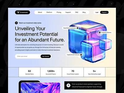 EnvestWeb — Web UI UX Design 💰 cube dark design invest invest website landing page logo modern design ui ui ux uidesign ux web webdesign website