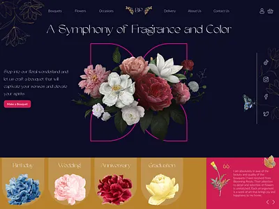 Flower and bouquet shop Blooming Petals bouquet creative design dailyui dark website design ecommerce enchanting flower flower arrangement flower shaop flowers illustration inspiration sbouquet ui uidesign ux web design webdesign webdesigner