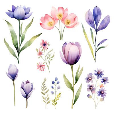 Beautiful Watercolor Spring Flowers Clipart app branding clipart cliparts design floral flowers graphic design illustration logo ui ux vector watercolor