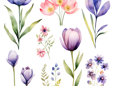 Beautiful Watercolor Spring Flowers Clipart app branding clipart cliparts design floral flowers graphic design illustration logo ui ux vector watercolor