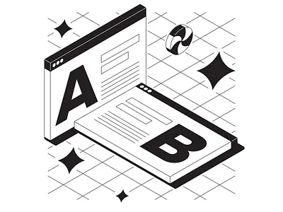 A/B testing 2d ab black white case study client commercial design digital illustration isometric kapustin marketing outline pack set system test testing vector work