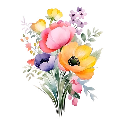 Beautiful Watercolor Spring Flowers app branding clipart cliparts cute design floral flowers graphic design illustration logo spring ui ux vector watercolor