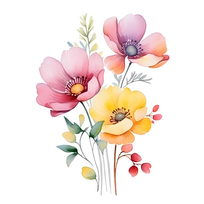 Beautiful Watercolor Spring Flowers app branding clipart cliparts design floral flower flowers graphic design illustration logo spring ui ux vector watercolor