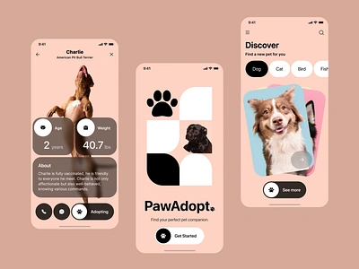 Pets care app app design application interaction interaction design interactive interactive design mobile mobile app motion motion design pets pets adopt top mobile app ui user interface ux