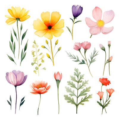 Beautiful Watercolor Spring Flowers Clipart app branding cliparts design floral flowers graphic design illustration logo ui ux vector watercolor