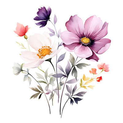 Beautiful Watercolor Spring Flowers 3d animation app branding clipart cliparts design floral flowers graphic design illustration logo motion graphics ui ux vector watercolor