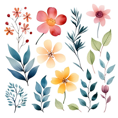 Beautiful Watercolor Spring Flowers Cliparts 3d animation app branding clipart cliparts design floral flowers graphic design illustration logo motion graphics ui ux vector watercolor