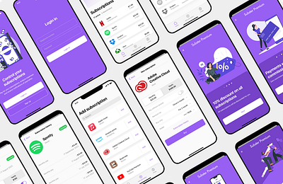 Subscription manager Mobile App app branding clean design ios marketing minimal mobile money premium purple ui ux