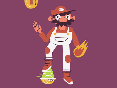 Both of the Super Brothers animated boston character character design coin cute flame ghost hat illustration illustrator mario nes nintendo shell simple snes super mario