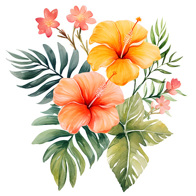 Beautiful Watercolor Tropical Flowers app branding clipart cliparts design flowers graphic design illustration logo tropical ui ux vector watercolor