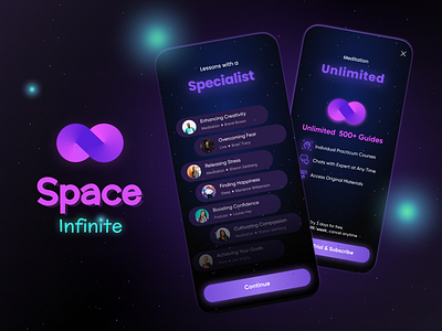 Space Infinite — Meditation App 👽 design illustration meditation mobile ui ux